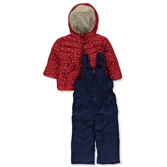 PINK PLATINUM Baby & Toddler Girl HEART PRINT JACKET AND SNOWBIB SNOWSUIT SET(Size 12M-4T)