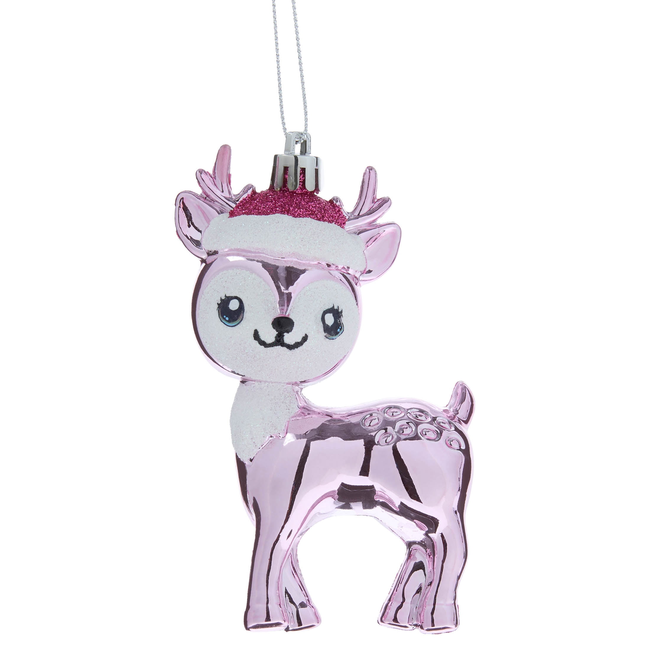 Pink and White Glitter Retro Reindeer Christmas Ornament, 4.5", by Holiday Time