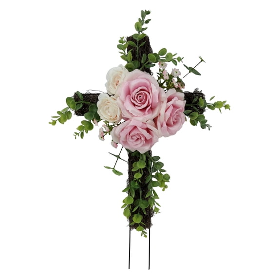 Mainstays 22 in Outdoor Rose Twig Cross Artificial Flower, Pink