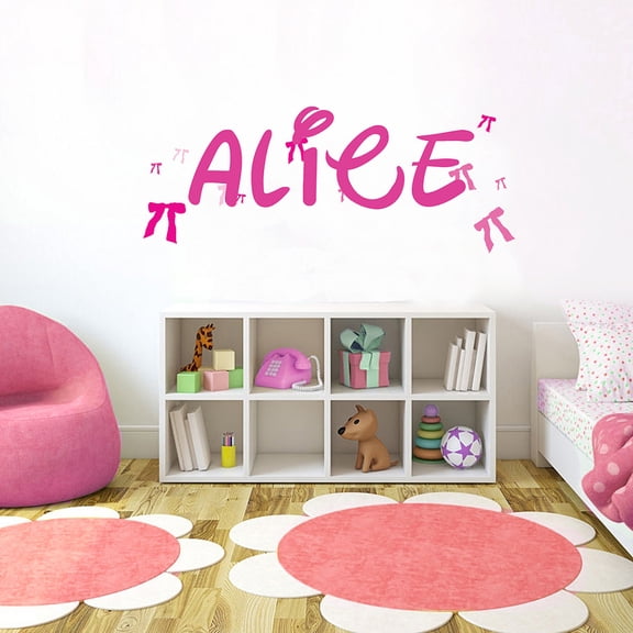 PINK Ribbon Font2 h15" Made-to-Order Baby Name Kid Room Nursery Wall Art Clear Vinyl décor Decal Sticker