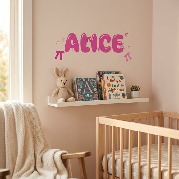 Picniva Custom Baby Name Vinyl Decal, Ribbon Font 3, Pink, 4 in Tall Nursery Decor