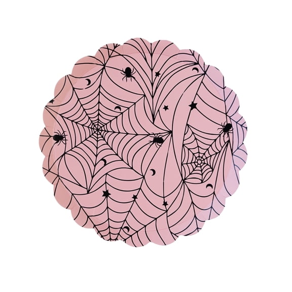 Bonjour Fte Cupids Pink Spider Web Small Paper Plates, Disposable Party Supplies, 8 Count, 8.5 Inch, Halloween
