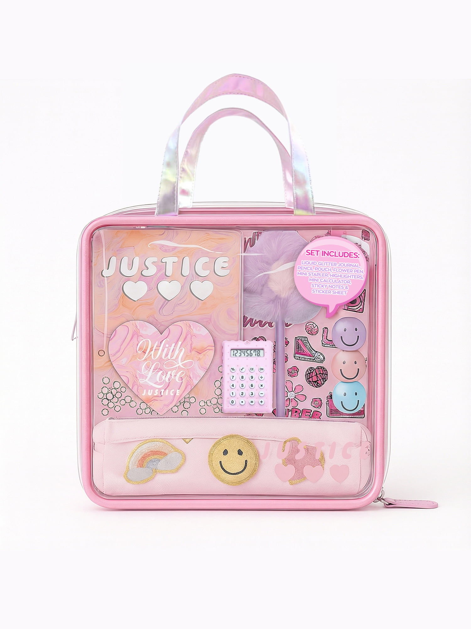 Justice Pink Tote Stationery Set, 10 Piece Unisex Handbag Set for Children Ages 6 and up