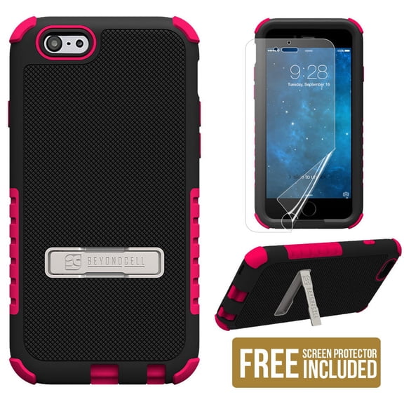 PINK TRI-SHIELD SOFT SKIN HARD CASE STAND SCREEN PROTECTOR FOR iPHONE 6 PLUS