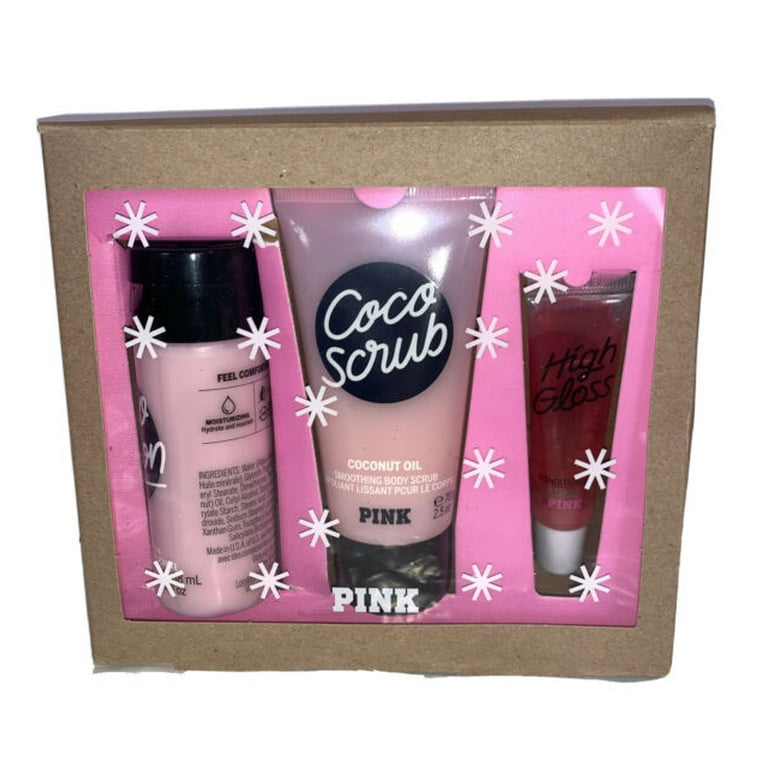 PINK/Victoria's Secret Travel Size Coco Body Lotion, Scrub, and High Gloss  Gift Set of 3