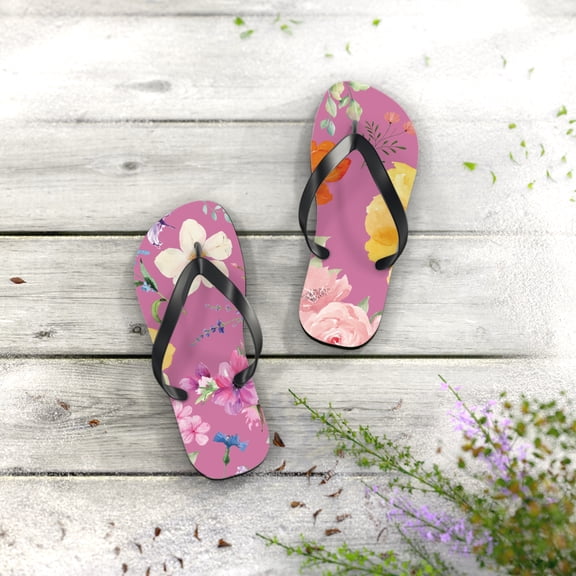 PINK WATERCOLOR FLORAL SUMMER SANDLE DESIGN Flip Flops