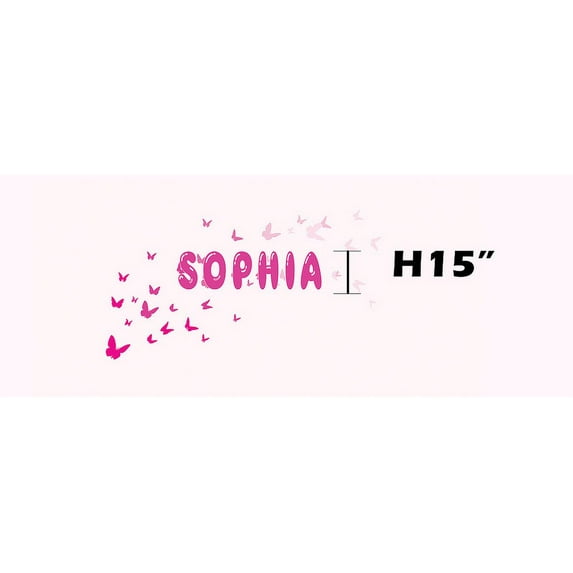 PINK butterfly with Font3 h 15" Made-to-Order Baby Name/ Girl Name/ Boy Name with Airplane/ Butterfly/ Dragonfly/ Ribbon / Kid Room Nursery Wall Art décor Decal Sticker
