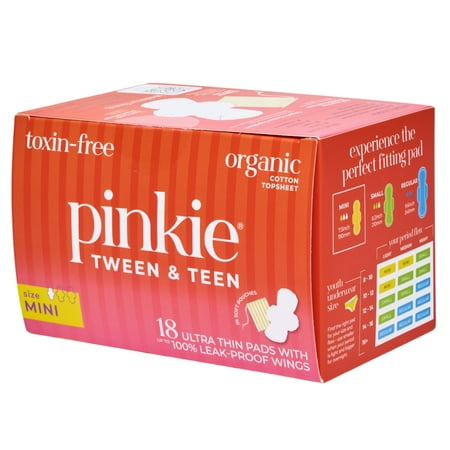 Pinkie Organic Cotton Teen Pads, Mini, 18 Count