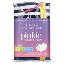 First Period Pinkie Prep Pouch Variety Pack, 4 Ultra Thin Organic Cotton Topsheet Pads - Mini, Small and Regular with Wings