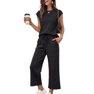 PINKSIR 2 Piece Sets for Women Sleeveless Lounge Sets Wide Leg Pants Matching Set Travel Vacation Outfits with Pockets