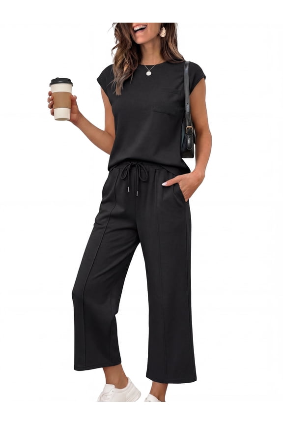 2 Piece Sets for Women Sleeveless Lounge Sets Wide Leg Pants Matching Set Travel Vacation Outfits with Pockets