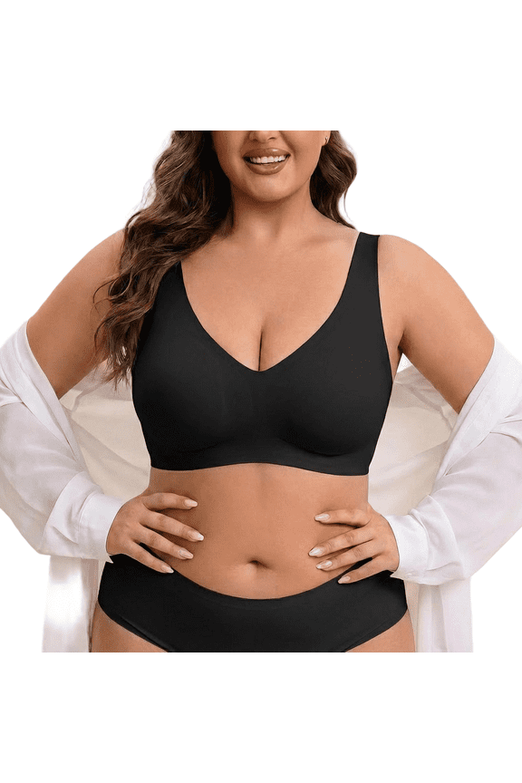 Plus Size Deep V Bras For Women Wireless Comfortable Bra Supportive No Underwire Bras Tshirt Push Up Bralettes Plunge Seamless Bra, 1X - 3X