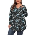 thumbnail image 1 of PINKSIR Plus Size Henley Shirts for Women V Neck Button Long Sleeve Flowy Tunic Tops Curved Hem Fall Black Periwinkle 3X, 1 of 9
