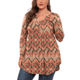 thumbnail image 1 of PINKSIR Plus Size Henley Shirts for Women V Neck Button Long Sleeve Flowy Tunic Tops Curved Hem Fall Ink Yellow Ripple 4X, 1 of 8