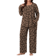 thumbnail image 1 of PINKSIR Plus Size Pajama Sets for Women Printed Long Sleeve Henley Sleepwear Button Pleated Top and Long Pants 2 Piece Loungewear Set with Pockets, 1 of 9