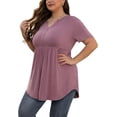 thumbnail image 1 of PINKSIR Plus Size Short Sleeve Henley Shirt for Women Flowy Tunic Tops Loose Fit Pleated Swing Blouse Mauve 1X-5X, 1 of 7