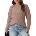 thumbnail image 1 of PINKSIR Womens Plus Size Tunic Tops Crewneck Long Sleeve Ribbed Knit Button Detail Fall Casual, 1 of 9