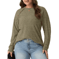 thumbnail image 1 of PINKSIR Plus Size Sweater Tops for Women Lightweight Button Detail Long Sleeve Crewneck Ribbed Knit Loose Tunic Pullover, 1 of 10
