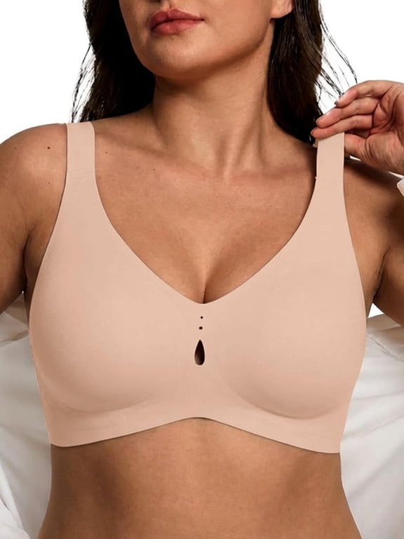 Women's Plus Size Bra Wireless Push Up Bra Seamless Support Bra Invisible Workout Bra for Daily Nude, 1X - 3X