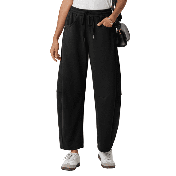 PINKSIR Women's Barrel Sweatpants High Waisted Wide Leg Lounge Pants with Drawstring and Pockets Baggy Casual Sweat Pants