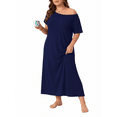 thumbnail image 1 of PINKSIR Womens Plus Size Nightgown Short Sleeve Lounge Dresse Casual Comfy with Pockets For Daily Wear Navy Blue 2X, 1 of 1