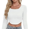 thumbnail image 1 of PINKSIR Women's Knitted Solid Crop Top with Square Neck and Fitted Asymmetrical Hem White L, 1 of 6