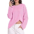 thumbnail image 1 of PINKSIR Women's Oversized Striped Long Sleeve T Shirt Cotton Crewneck Casual Tops, 1 of 10