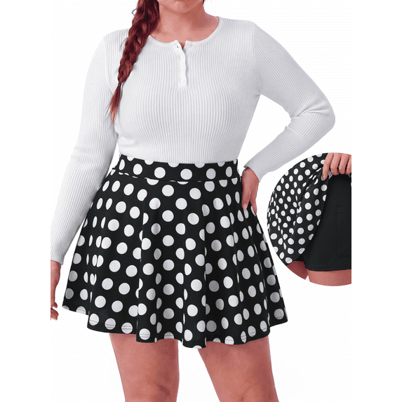 PINKSIR Women's Plus Size Lined Skater Skirt High Waisted A Line Mini Skirt with Pockets