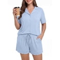 thumbnail image 1 of PINKSIR Women’s Plus Size Pajama Set – Button Down Short Sleeve Top & Drawstring Shorts with Pockets, Sky Blue, 1 of 8