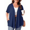 thumbnail image 1 of PINKSIR Women's Plus Size Short Sleeve Cardigan Lightweight Breathable Summer Open Front with Pockets Navy Blue 2X, 1 of 8