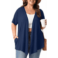 thumbnail image 1 of PINKSIR Women's Plus Size Short Sleeve Cardigan Lightweight Breathable Summer Open Front with Pockets Navy Blue 2X, 1 of 1