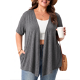 thumbnail image 1 of PINKSIR Women's Plus Size Short Sleeve Cardigan Lightweight Breathable Summer Open Front with Pockets Steel Gray 3X, 1 of 1