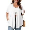 thumbnail image 1 of PINKSIR Women's Plus Size Short Sleeve Cardigan Lightweight Breathable Summer Open Front with Pockets White 3X, 1 of 8