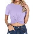 thumbnail image 1 of PINKSIR Women's Summer Crop Top Solid Short Sleeve Twist Front Tee T-Shirt Purple M, 1 of 8