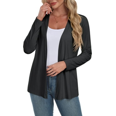 PINKSIR Women's UPF50+ Lightweight Open Front Cardigan with Pockets Casual Loose Drape Long Sleeve Jackets Black M