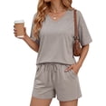 thumbnail image 1 of PINKSIR Short Sets for Women 2 Piece Outfits V Neck Short Sleeve Top and Shorts Lounge Set with Pockets, 1 of 10