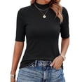 thumbnail image 1 of PINKSIR T Shirts for Women Mock Neck Short Sleeve Tops Dressy Casual Slim Fit Mock Turtleneck Tee, 1 of 8