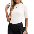 thumbnail image 1 of PINKSIR Tshirts for Women Mock Neck Short Sleeve Casual and Turtleneck for Summer Bleach White L, 1 of 8