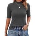 thumbnail image 1 of PINKSIR Tshirts for Women Mock Neck Short Sleeve Casual and Turtleneck for Summer Dark Gray XL, 1 of 8