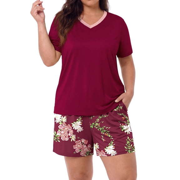 PINKSIR Womens Pajama Sets Plus Size 2 Piece Short Sleeve Shorts Lounge Sets with Pockets