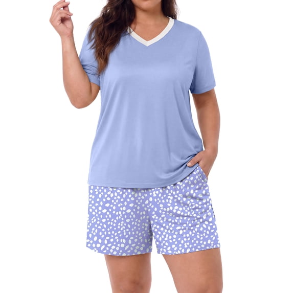 PINKSIR Womens Pajama Sets Plus Size 2 Piece Short Sleeve Shorts Lounge Sets with Pockets