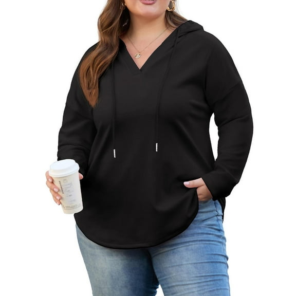 PINKSIR Womens Plus Size Hoodies Trendy Fall Fashion V Neck Oversized Sweatshirt Tops Clothes,Size 2X-4X