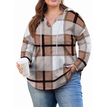 PINKSIR Womens Plus Size Hoodies Trendy Fall Fashion V Neck Oversized Sweatshirt Tops Clothes,Size 1X-5X