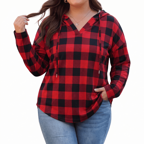 PINKSIR Womens Plus Size Hoodies Trendy Fall Fashion V Neck Oversized Sweatshirt Tops Clothes,Size 1X-5X