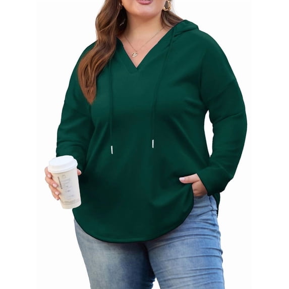 PINKSIR Womens Plus Size Hoodies Trendy Fall Fashion V Neck Oversized Sweatshirt Tops Clothes,Size 1X-5X