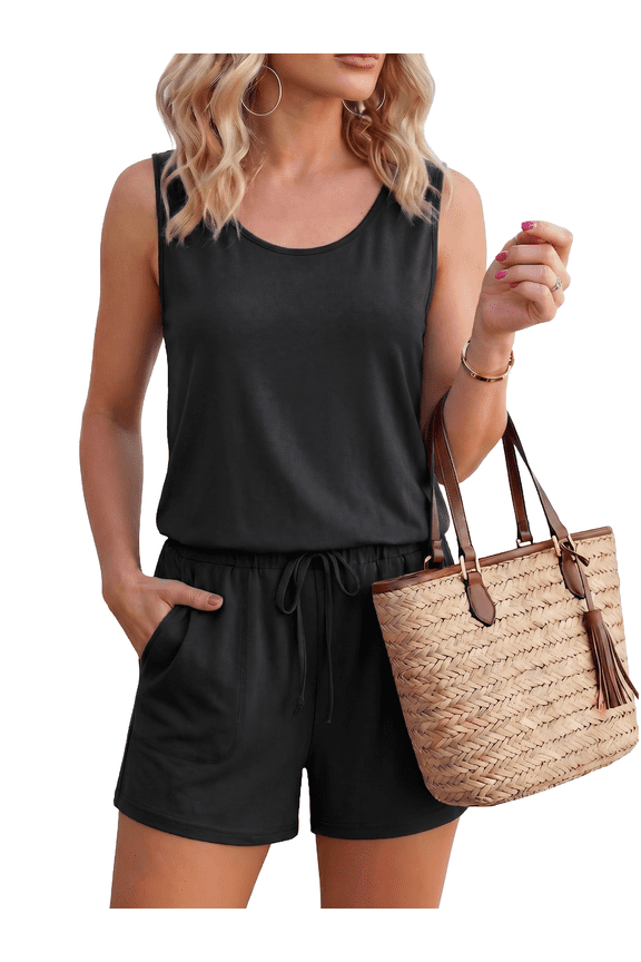Womens Romper Sleeveless Tank Top Shorts Jumpsuit Casual Summer Outfit Soft Comfy with Pockets