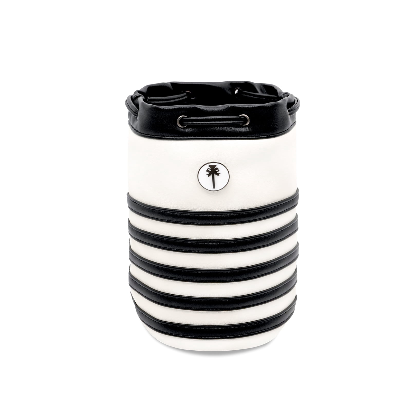 PINKTEE Golf Valuables Pouch Premium Leather Golf Tee Pouch Ball Bag Bucket Waist Design with Removable Magnetic Ball Marker(black)