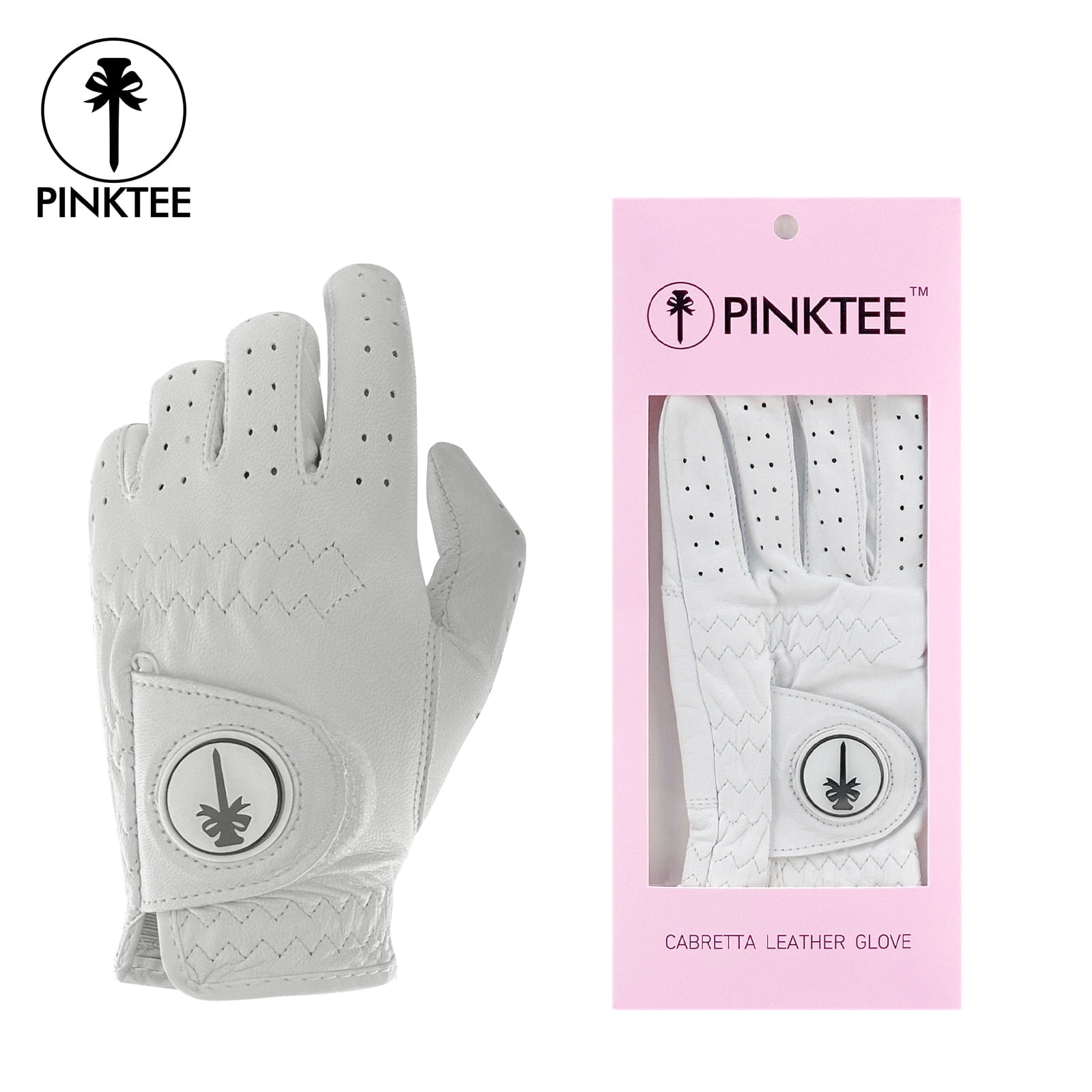 PINKTEE Golf Gloves for Women Ladies Soft Cabretta Leather Breathable Glove with Ball Marker Small Medium Large XL