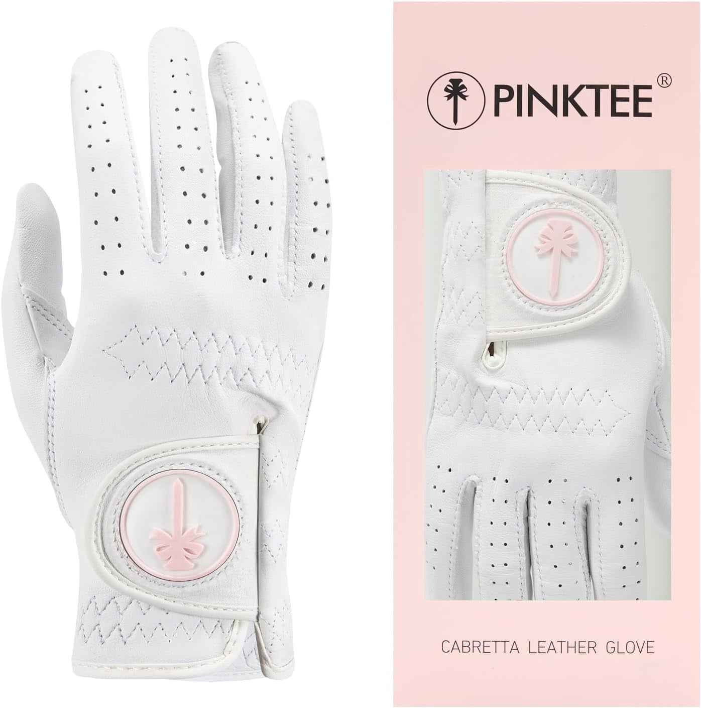 PINKTEE Women’s Golf Gloves Ladies Cabretta Leather Left Hand Right Hand Glove All Weather Extra Grip Size Fit Small Medium Large
