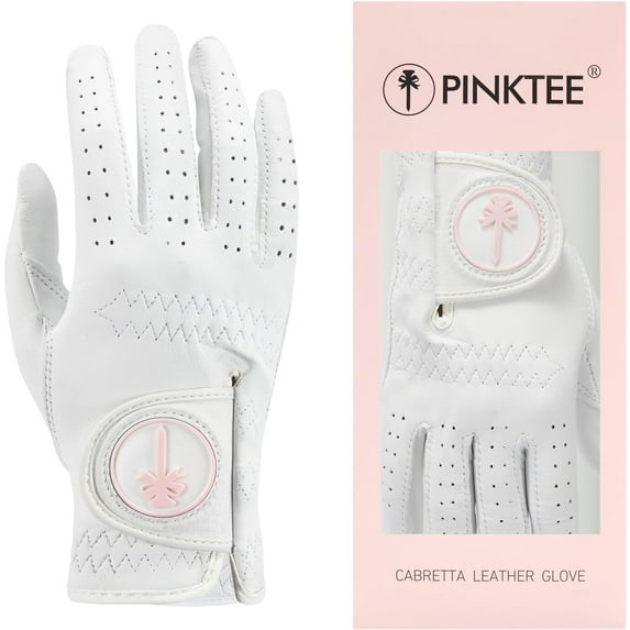 PINKTEE Women’s Golf Gloves Ladies Cabretta Leather Left Hand Right Hand Glove All Weather Extra Grip Size Fit Small Medium Large